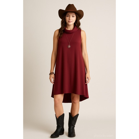 Umgee Dresses & Skirts - Umgee Women's Small‎ Burgundy High Low Dress Soft Stretch Jersey Boho Indie